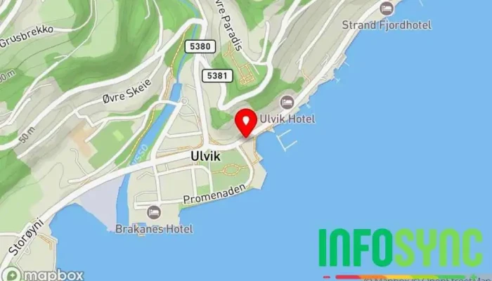 kart over Syse Glas Butikk med utstyr til hjemmet i Ulvik