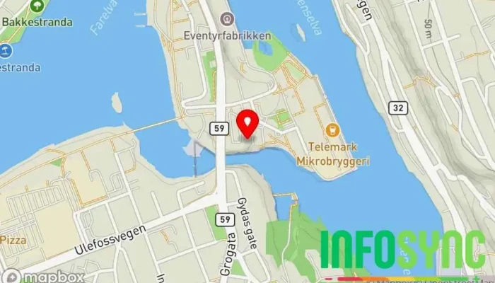 kart over Telemark friomsorgskontor Kriminalomsorgen Kommunalt administrasjonskontor i Skien