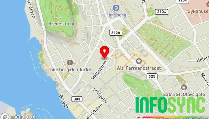 kart over Telia Bedrift Tønsberg Teleselskap, Mobiltelefonforhandler, Reparasjonsverksted for mobiltelefoner, Telefonselskap i Tønsberg