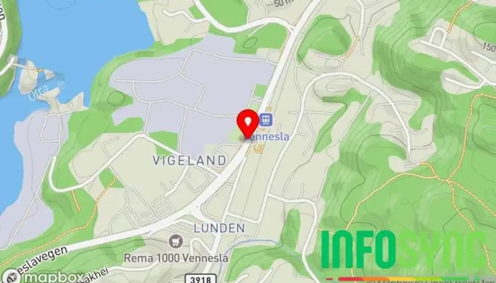 kart over Vennesla stasjon Jernbanestasjon i Vennesla