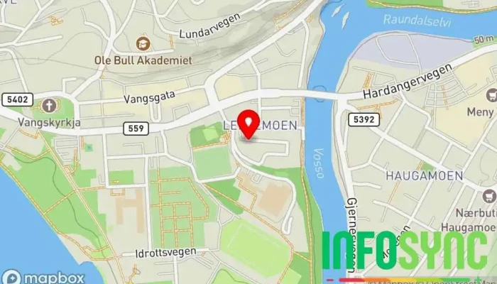 kart over Voss Bowling Bowlinghall, Bar, Kafé, Lekehall, «Escape room»-senter, Laser Tag-senter, Restaurant i Vossevangen