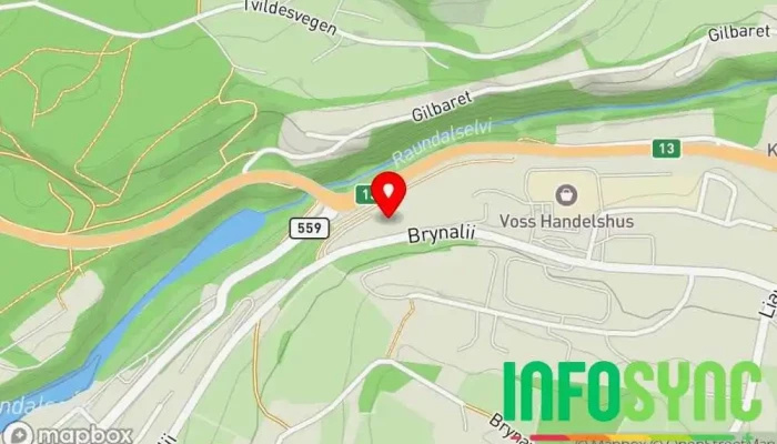 kart over Voss Energi AS Kraftverk, Hovedkontor i Voss