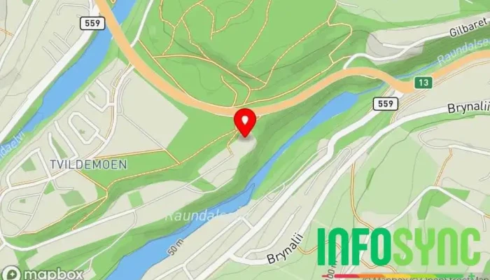 kart over VossVind Drift AS Selskapslokale, Senter for eventyrsport, Eventbyrå, Arrangør av utendørsaktiviteter, Fallskjermklubb, Idrettsforening, Turistattraksjon i Vossevangen