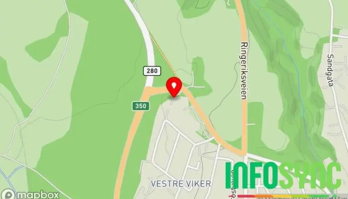 kart over YX Vikersund Bensinstasjon, Bilvask, Storkiosk, Ladestasjon for elektriske biler, Gatekjøkken-pizzeria, Levering i Vikersund